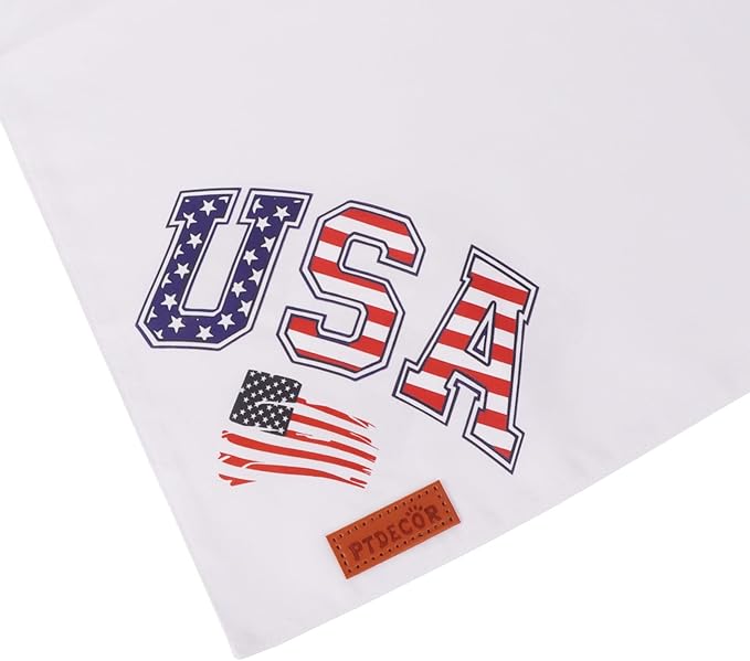PTDECOR American Flag Dog Bandana, White USA Flag 4th of July Pet Scarf, Premium Durable Fabric, Reversible Triangle Patriotic Bandanas for Medium Large Dogs Pets (Large)