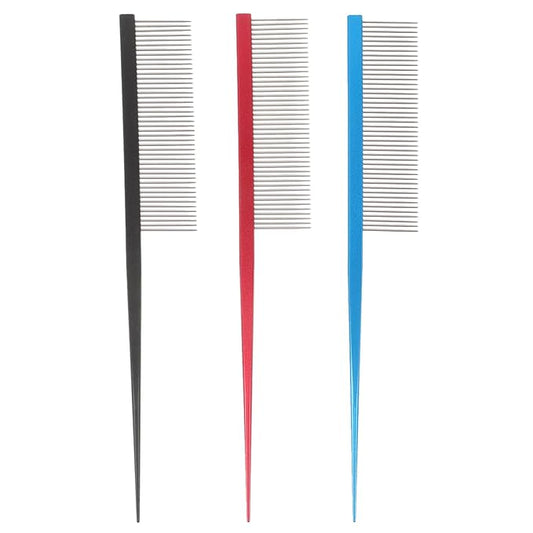 3pcs Stainless Steel Fine Tooth Pet Comb for Dogs Cats – Precision Grooming Dematting Tool with Square Handle in Blue Black Red – Shedding Hair Removal for Long Haired Pets