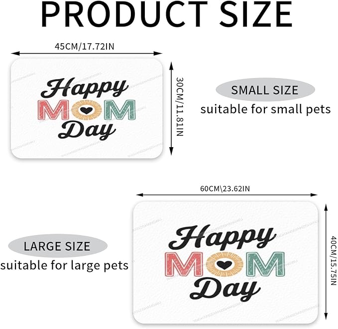 Pet Feeding Mat for Floors Waterproof Dog Mat for Food and Water Mom'S Happy Day Happy Mother's Day Floral Gift Mom Absorbent Quick Dry Non Slip Mats Cat Bowls 24x16In