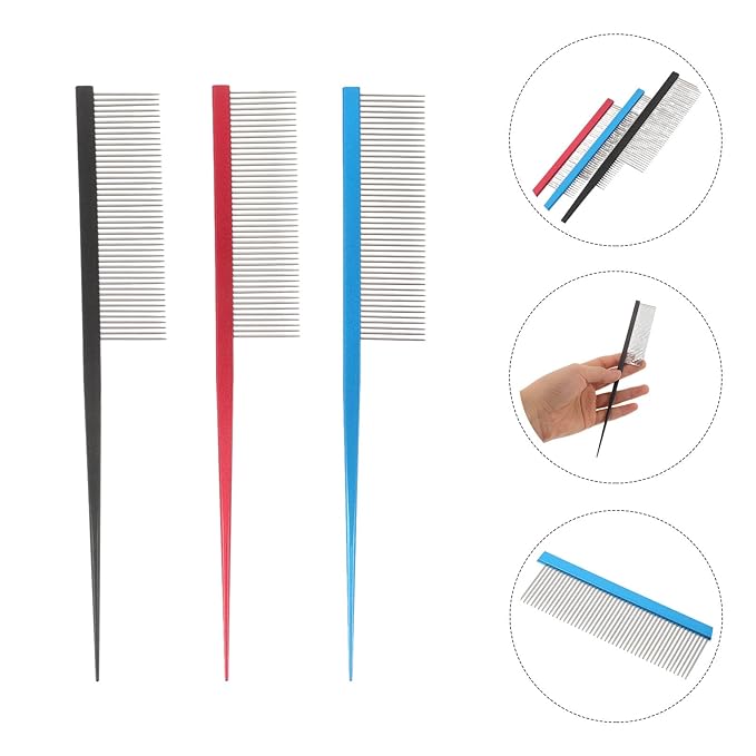 3pcs Stainless Steel Pet Combs Fine Tooth Pin Tail Hair Removal Grooming Brushes for Dogs and Cats Daily Care Matted Fur Detangling