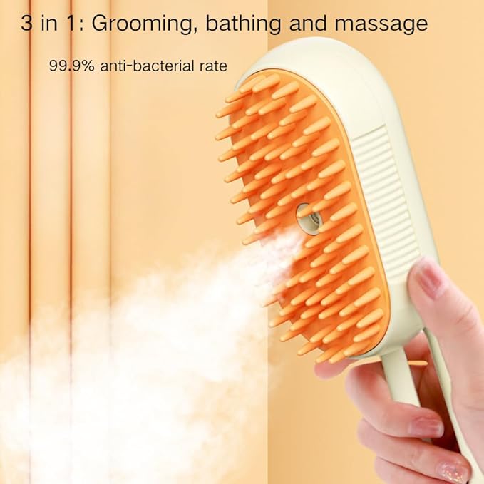 Cat Steam Brush,Rechargeable with Handle,Self-Cleaning Grooming Tool, for Cats and Dogs,3 In 1 Cat Steamy Brush, Multifunctional Hair Comb for Removing Tangled and Loose Hair (Beige)