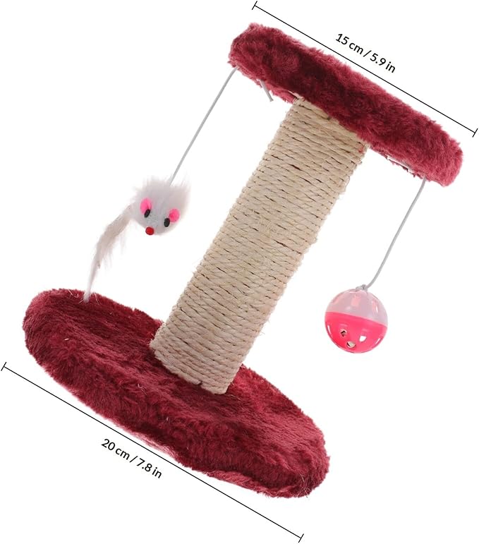 Cabilock Indoor Cat Scratching Post with Hanging Balls Double-Layer Sisal Scratching Tower Small Floor Cat Scratcher for Kittens with Bell Accessory Random Color