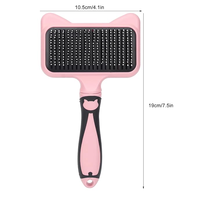 Cat Grooming Brush, Ergonomic Cat Brushes with 140 Degree Curved Teeth, Self Cleaning Slicker Brushes with Non Slip Handle and Resin Protection Point (Pink)