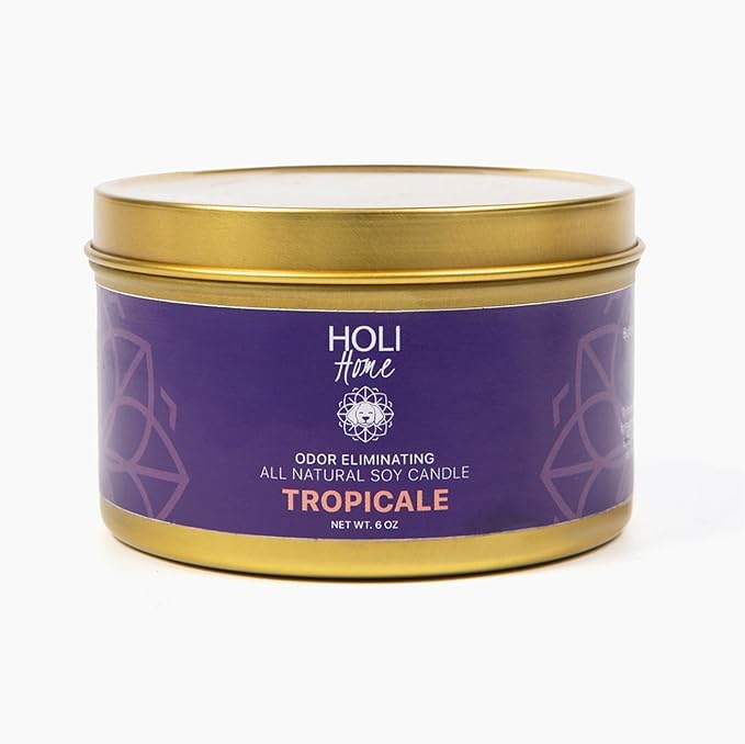 HOLI Pet Odor Eliminator Candle – Tropicale Scent – All Natural Soy Wax, Paraben & Phthalate Free, Pet Safe, Long-Lasting 60-Hour Burn, Non-Toxic & Plastic-Free Air Freshener for Home