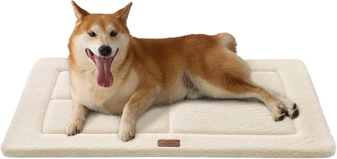 Low-Profile Dog Pad Mat for Medium Small Dogs, Washable Ultra Soft Dog Crate Mat, High Density Foam Pet Beds for Indoor & Outdoor Dogs, 35" x 23", Cream White