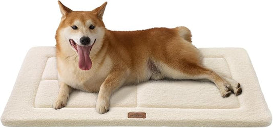 Low-Profile Dog Pad Mat for Medium Small Dogs, Washable Ultra Soft Dog Crate Mat, High Density Foam Pet Beds for Indoor & Outdoor Dogs, 35" x 23", Cream White