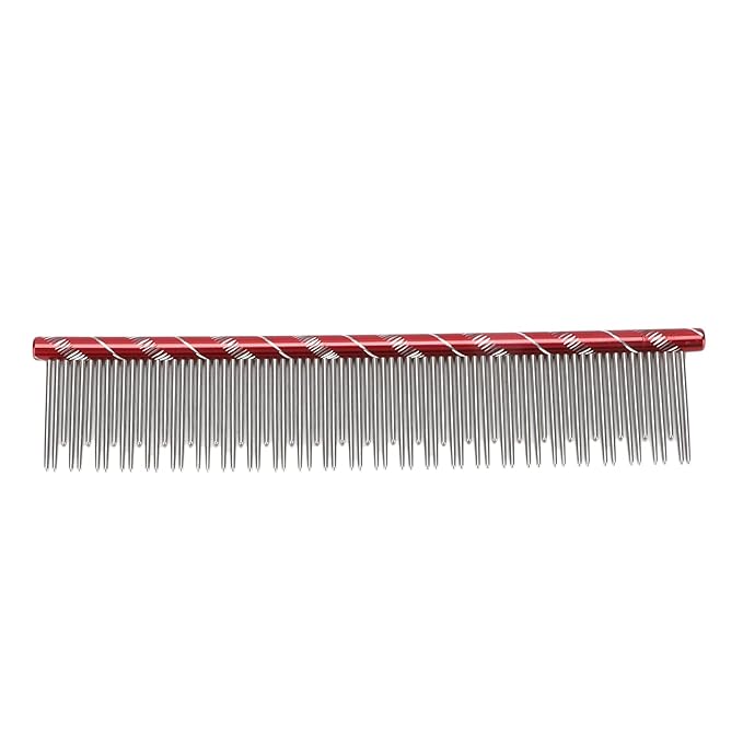 Pet Hair Removal Comb, Stainless Steel Cat Grooming Tool with Dual - Density Teeth, Open Knot Detangling Comb for Long and Short Haired Cats, Ergonomic Non - Slip Handle (Red)
