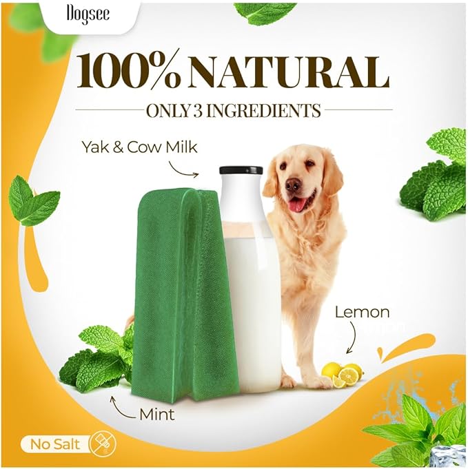 Dogsee Mint Flavor Himalayan Yak Chews for Dogs (Large - 4 Bars) | Aid Digestion | Dog Chews for Teeth Cleaning | Odorless Dog Treats | Rawhide Free | Long Lasting