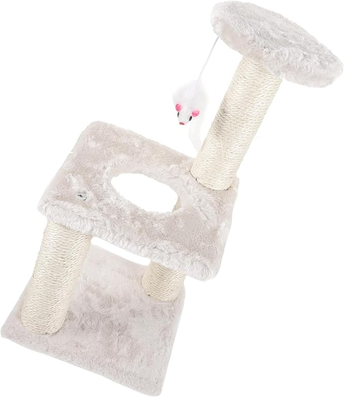 3-Layer Sisal Cat Scratching Post with Mouse Wear-Resistant Indoor Cat Scratcher Tower for Kittens and Adult Beige Multi-Level Activity Center