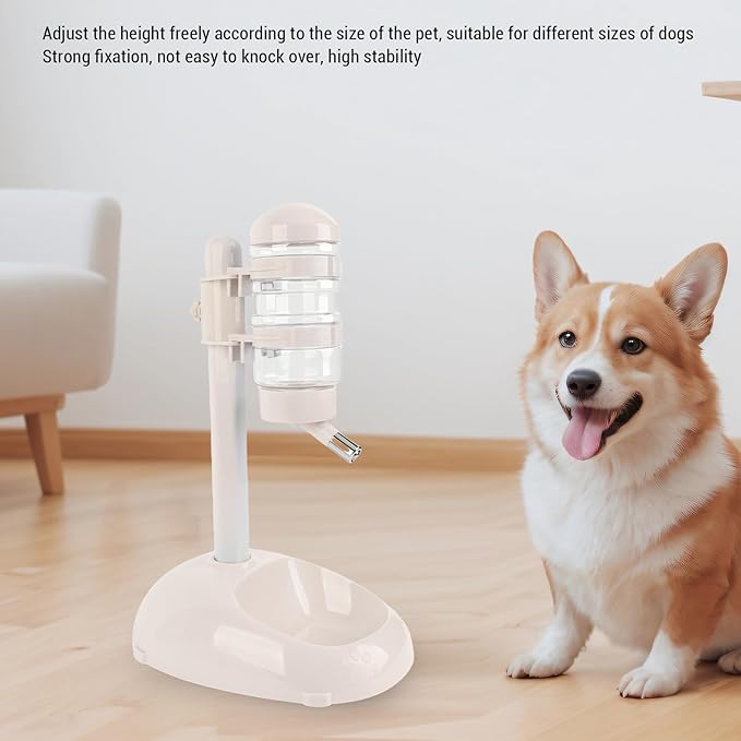 Pet Standing Water Dispenser, Adjustable Height Dog Water Bottle, with Food Feeder Bowl for Small Dogs Cats (Beige)