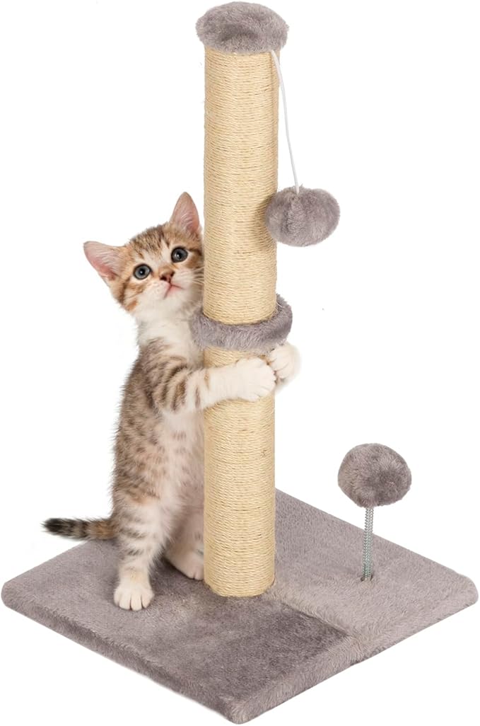 Dkelincs 22" Cat Scratching Post Premium Sisal Kitten Scratcher with Hanging Ball for Indoor Cats, Cat Scratch Post for Living Room & Bedroom, Ideal for Kittens or Smaller Cats (Light Gray, 22 Inch)