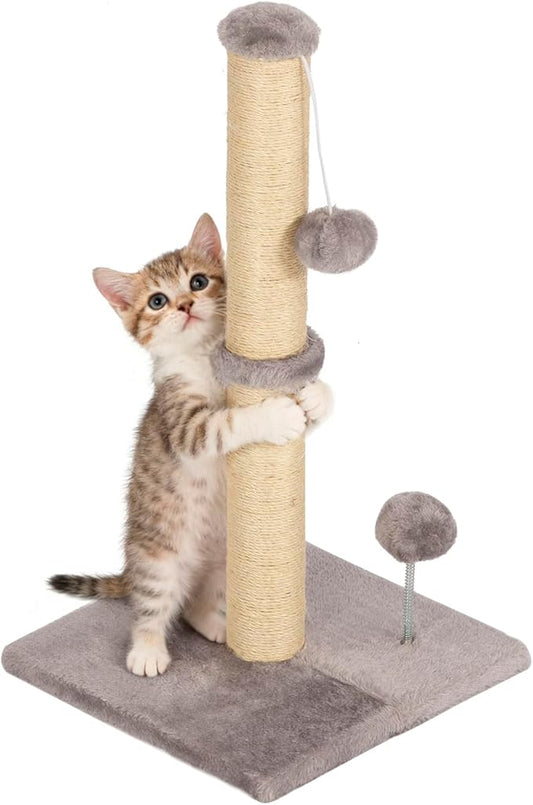 Dkelincs 22" Cat Scratching Post Premium Sisal Kitten Scratcher with Hanging Ball for Indoor Cats, Cat Scratch Post for Living Room & Bedroom, Ideal for Kittens or Smaller Cats (Light Gray, 22 Inch)