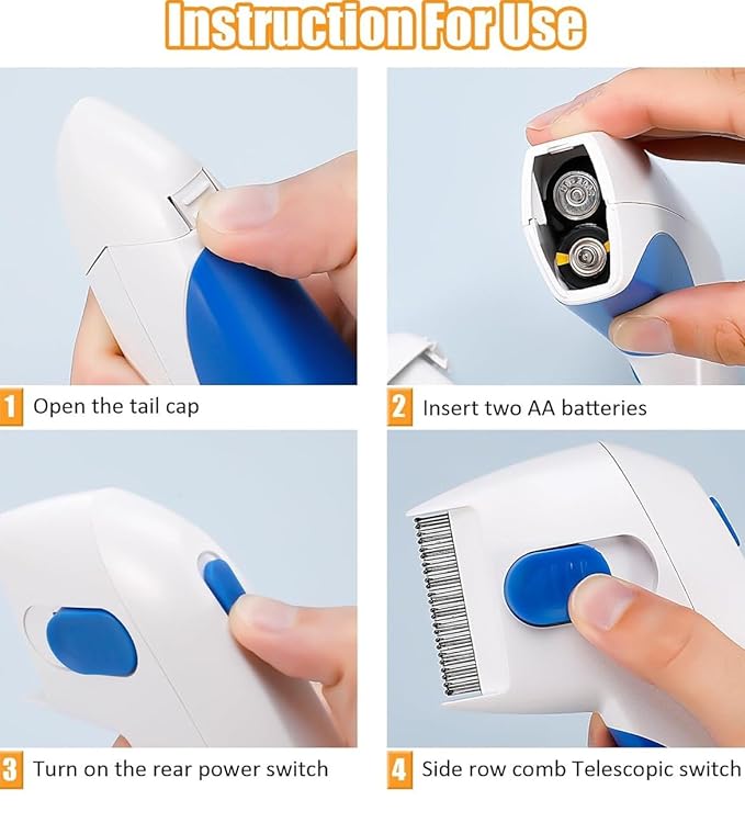 Electric Pet Grooming Comb, Removes Loose Hair, Suitable for Cats, Dogs & Rabbits, white
