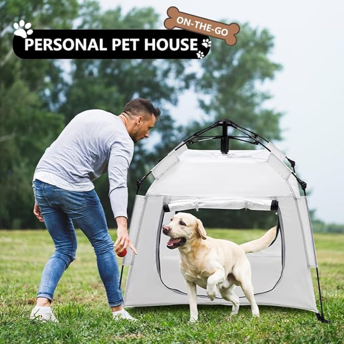 Outdoor Pet Automatic Camping Tent, Pop up Cave Bed for Indoor Cats and Small Dogs, Portable Cat House Dog House, White.