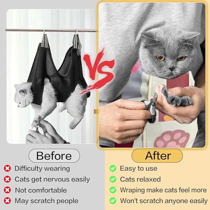 Cat Wrap for Cutting Nails, Self-Adhesive Cat Wrap, Cat Restraint for Nail Clipping, Anti-Scratch Cat Grooming Wrap for Medicine, Nail Clipping, Teeth Brushing, Ear Cleaning