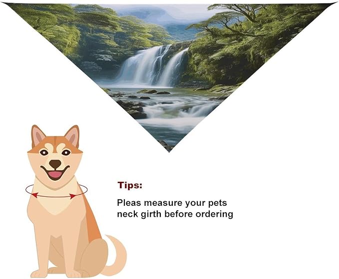 Dog Bandana Spring Pet Scarf Adjustable Triangle Waterfall Landscape Painting Printing Dog Bib Washable Polyester Puppy Bandana for Small Medium Large Dogs Cat Birthday Party Supplies