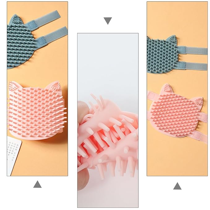 Cat Grooming Brush Silicone Self Scratching Corner Massage Comb Pink Large for Indoor Use, Dual Wet and Dry Fur Pet Grooming Tool