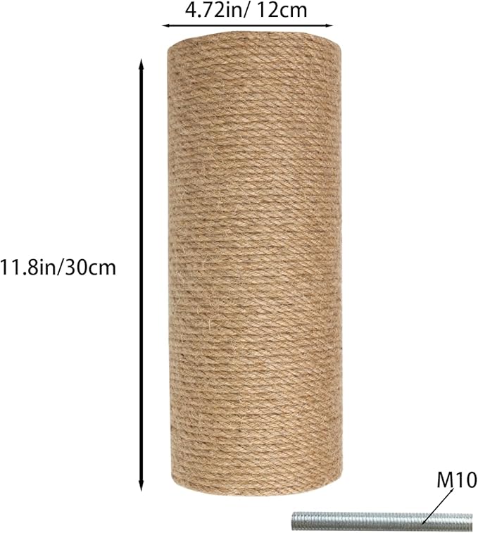 Replacement Cat Scratching Sisal Post Length 11.8in30cm Cat Tree Cat Scratching Post Extension Post with M10 Screw Replacement Cat Scratching Post Part…