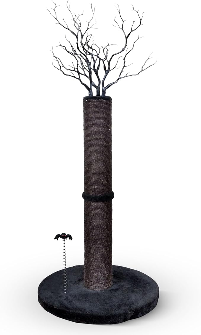 Black Cat Scratching Post – 37” Cute Cat Scratching Post Featuring Durable Sisal, Spooky Tree Design & Spider Goth Cat Toys for Indoor Cats