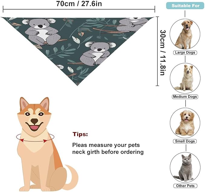 Dog Bandana Spring Pet Scarf Adjustable Triangle Lovely Koala Printing Dog Bib Washable Polyester Puppy Bandana for Small Medium Large Dogs Cat Birthday Party Supplies