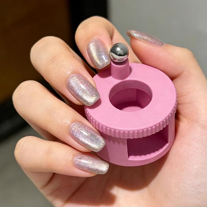 Rotating Cat Eye Magnet, Adjustable Cylinder Stand, Beginner Friendly Nail Tool with Uniform Magnetic Force and Excellent Light Absorption, Can Easily DIY Glossy Cat Eye Effect (#b)