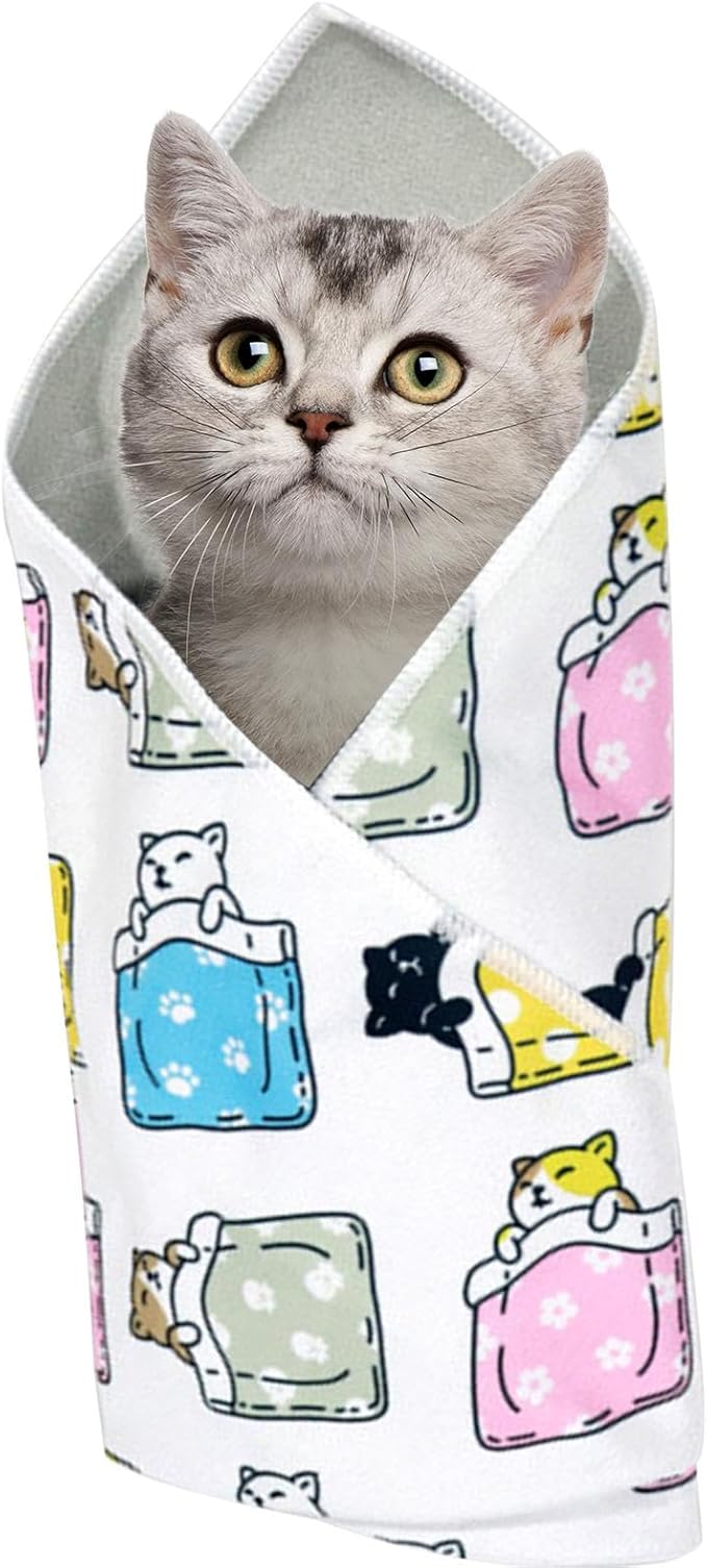 Cat Wrap for Grooming - Self-Adherent Adjustable Blanket Fabric to Wrap Cat, Cat Swaddle Wrap for Nail Trimming | Cat Burrito Wrap, Multifunctional Anti-Escape Bag, Cat Control Mat for Clip Nails