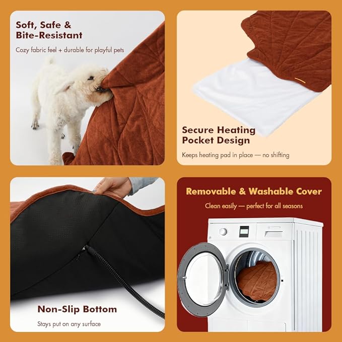 Large Dog Heating Pad Waterproof Electric Heated Pet Beds for Indoor Outdoor, Adjustable Temperature Heated Pet Beds, Washable Red Shall Shaped Cat Heating Pad Non Slip Bottom(35"X27")