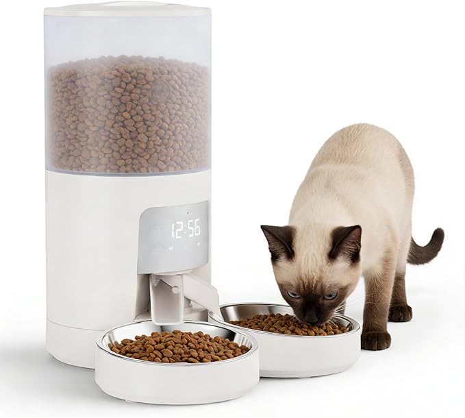 NEWBULIG Automatic Cat Feeder for 2 Cats, 6L Timed Pet Feeders with 10s Voice Recorder, Dog Food Dispenser, Dry Food, 6 Meals, Programmable 50 Portions, Dual Power Supply