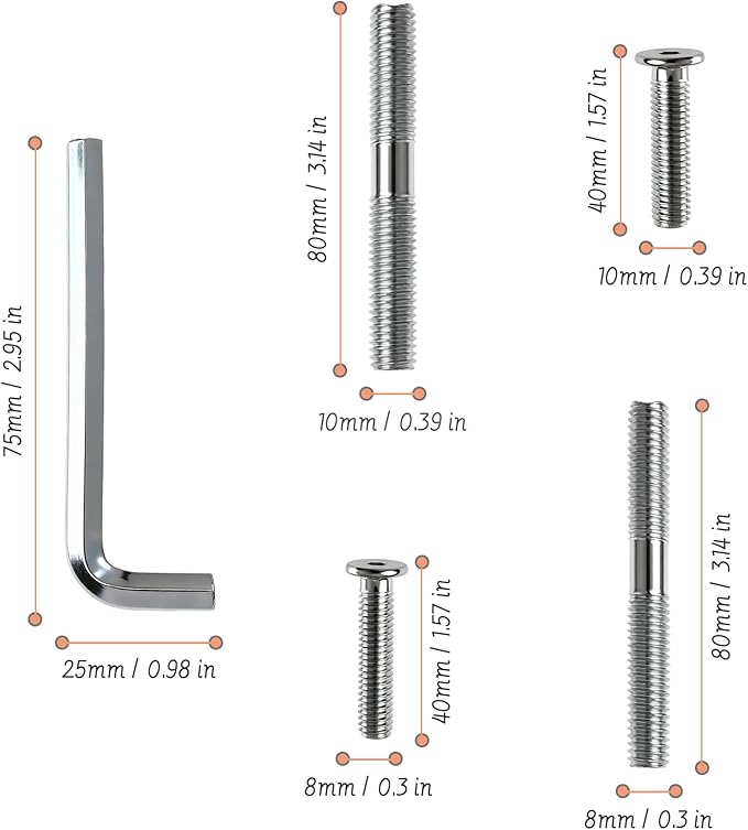 Cat Scratching Post Replacement Screws Set, M10 and M8 Bolt, Cat Tree Replacement Parts Threaded Bolt Screws with Allen Wrench, Not Include Cat Scratching Post