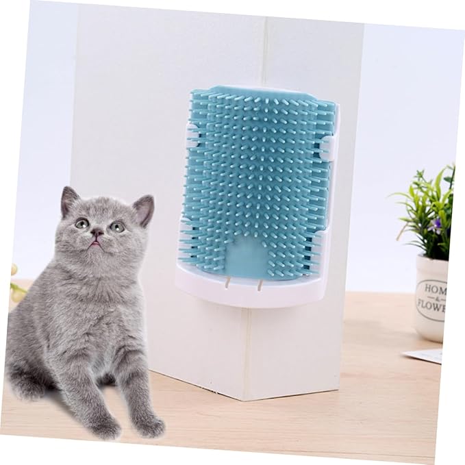 Cat Self Grooming Massage Brush Rubber Bristles Wall-Mounted Cat Supplies for Easy Shedding Removal and Relaxation Light Blue