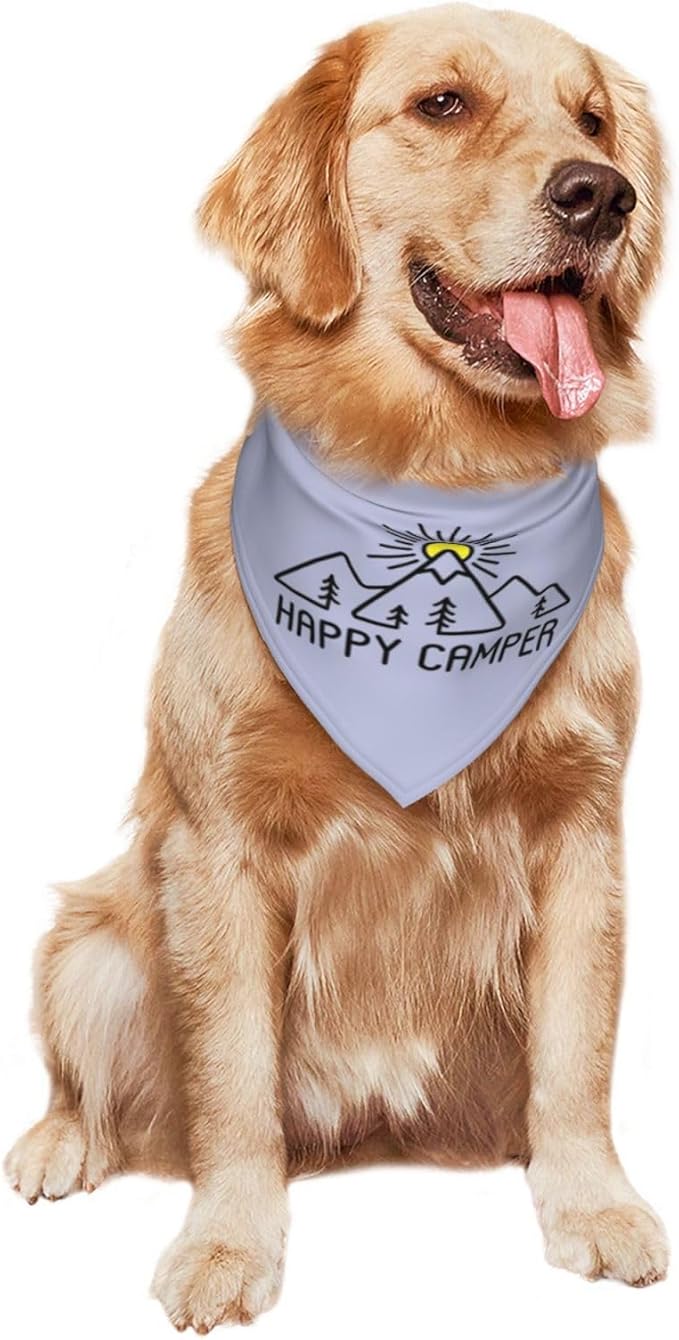 Happy Camper Summer Dog Bandana，Adorable Puppy Accessory for The avid Camper ，Pet Neckerchief for Pets Daily Wear Photo Prop Party Supplies,Funny Cute Dog Bandana (Gray Blue)