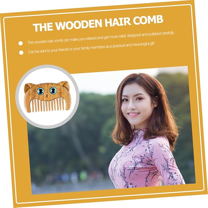 minkissy Sandalwood Cat Hair Combs Set of 2 Small Fine Tooth Grooming Combs for Cats and Dogs for PET Grooming