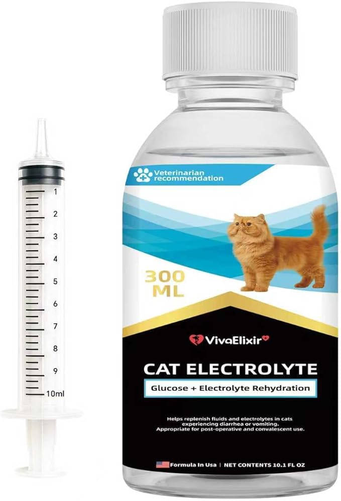 Cat Electrolytes & Hydration - Supports Post-Surgery & Illness Recovery - Immune Support with Electrolytes, Glucose for Energy, Omega-3, Antioxidants, Prebiotics - Oral Syringe - 10.14 fl oz