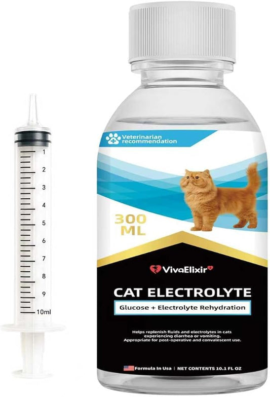 Cat Electrolytes & Hydration - Supports Post-Surgery & Illness Recovery - Immune Support with Electrolytes, Glucose for Energy, Omega-3, Antioxidants, Prebiotics - Oral Syringe - 10.14 fl oz