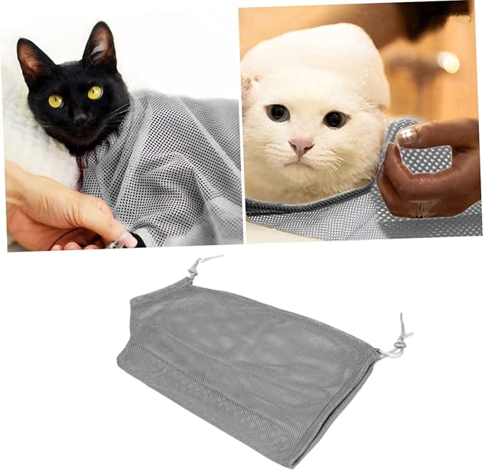 Multi-Function Cat Grooming Bag Grey Bathing Nail Trimming Pouch for Cats Kittens Breathable Mesh Design for Easy Control Comfort During Grooming Bathing and Medication
