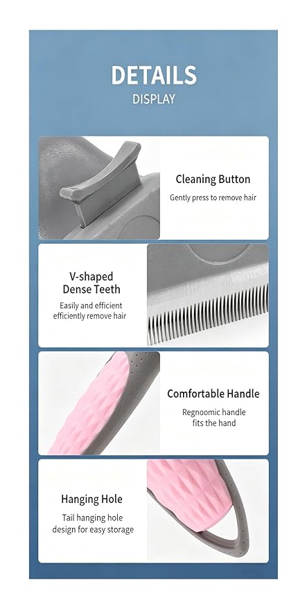 Pet Thinning Comb Large Dog Knotting Hair Removal Comb One Click Cleaning Of Floating And Broken Hair Cat Dog Supplies(Pink,L-16x11cm)