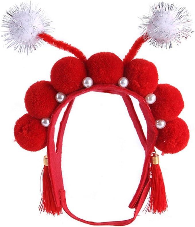 Mischievous Dogs Chinese Headband Cute Festival Animal Headband with Adjustable Neck Strap Cosplay Supplies Pet Hat for for Small Animal for Dogs Christmas