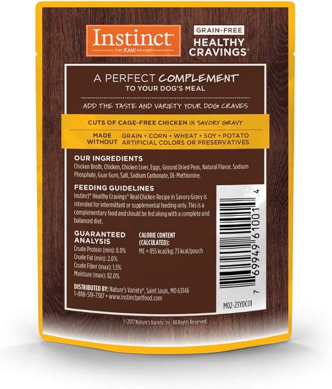 Instinct Healthy Cravings Natural Wet Dog Food Topper, Grain Free Recipe - Real Chicken, 3 oz. Pouches (Pack of 24)