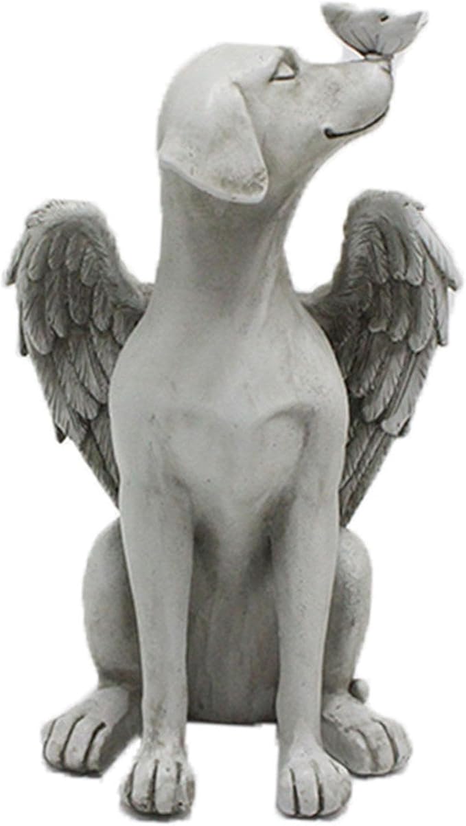 Angel Dog Memorial Statue,Pet Memorial Grave Marker Tribute Statue Garden Sleeping Dog Ornament Pet Passing Away Bereavement Presents Tribute Sculpture(Color:Grey)