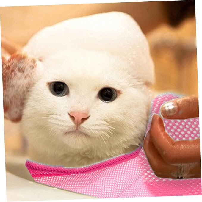 Breathable Mesh Cat Washing Bag Grooming Tool Restraint Pull Rope Pet Supplies for Nail Trimming and Bathing Pink