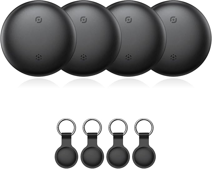 RAINDROPS Air Tracker Tags 4 Pack, Bluetooth Tracker Works with Apple Find My, Item Finder for Keys, Luggage, Backpack, Pets (iOS Only, Black, 4 Pack)