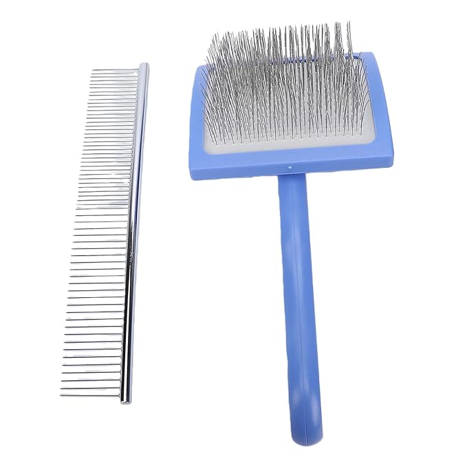 Pssopp Dog Cleaning and Grooming Supplies 20cm Professional Pets Undercoat Brush 45° Angle Grooming Shedding Comb for Remove Loose Promotes Hair Growth Slicker Brush for Dogs, (Blue)