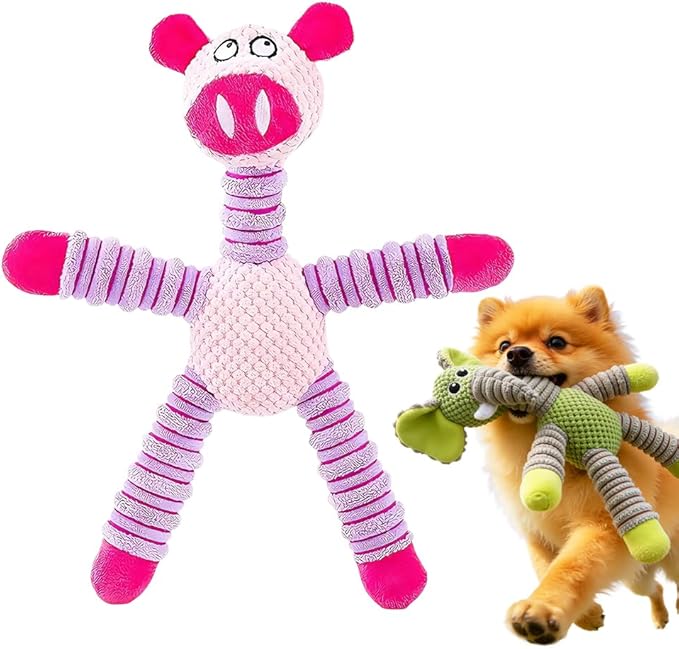 Plush Dog Squeaky Toy, Durable Pineapple Velvet Chew Toy for Aggressive Chewers Large Medium Small Dogs Interactive Training Teeth Cleaning Stuffed Animal Puppy Relief Boredom (Pink Pig)