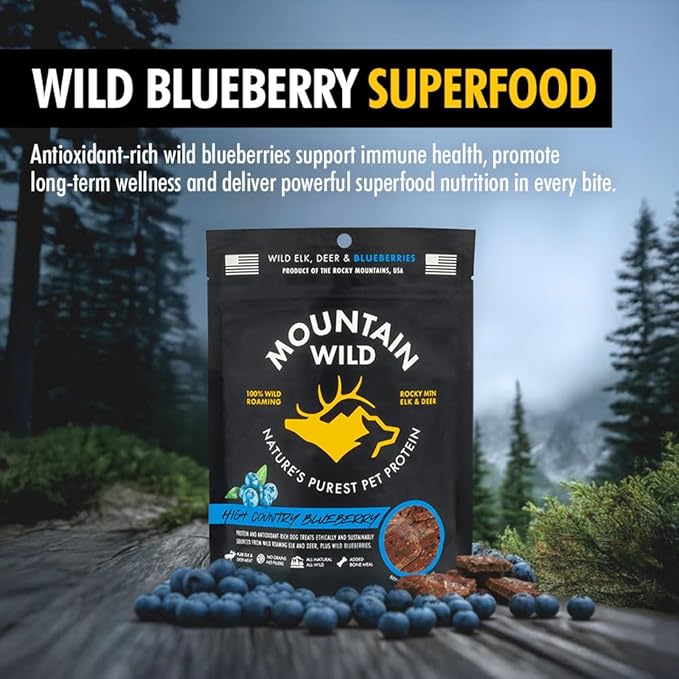 High Country Wild Blueberry Elk & Venison Multipurpose Dog Treats - Natural Grain-Free Puppy & Dog Snacks - Protein for Training & Reward - No Fillers, No Artificial Preservatives, 8oz 1 Pack