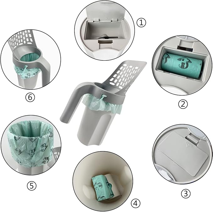 Cat Litter Scoop, Litter Scooper with Holder Removable Manure Sieve Scoop, Large Capacity Cat Litter Scooper Comes with 215 Bags and A Pair of Cat Brush for Shedding Gloves.