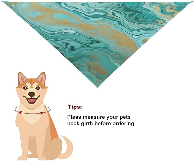 Dog Bandana Spring Pet Scarf Adjustable Triangle Teal and Gold Marble Printing Dog Bib Washable Polyester Puppy Bandana for Small Medium Large Dogs Cat Birthday Party Supplies
