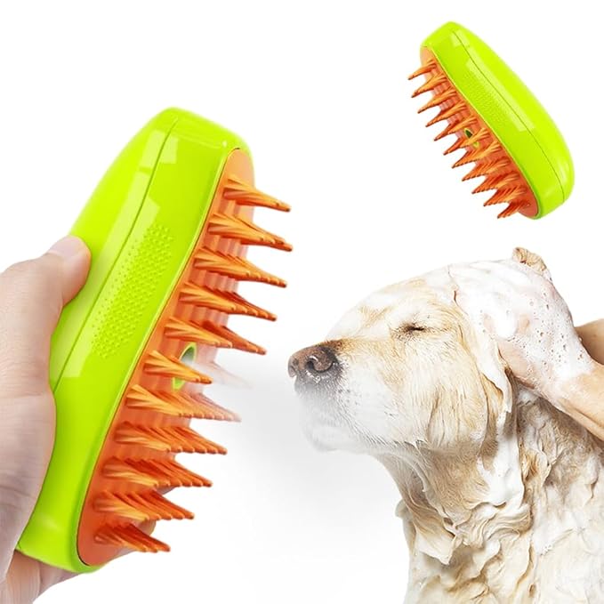 Cat Steamy 3-in-1 Self-Cleaning Grooming Brush - Multifunctional Hair Comb, Cleaner & Spray Comb for Cats and Dogs (Green)
