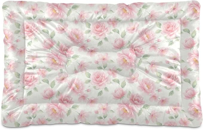 Dog Bed for Crate Washable Pet Sleep Pad, Floral Print Kennel Mat with Non-Slip Bottom, Soft Fluffy Supplies Pet for Dogs and Cats (36x24 inch)