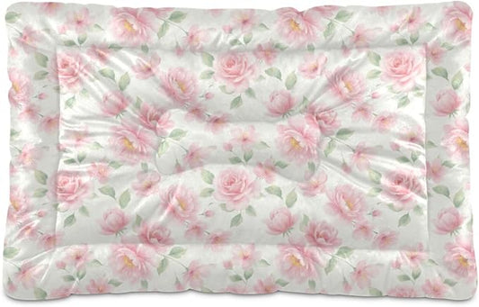 Dog Bed for Crate Washable Pet Sleep Pad, Floral Print Kennel Mat with Non-Slip Bottom, Soft Fluffy Supplies Pet for Dogs and Cats (36x24 inch)