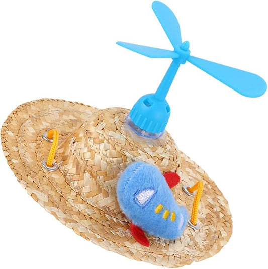 Lurrose Pet Straw Hat Woven Straw Cap with Airplane Prop, Large Size Cute Photo Accessory for Dogs, Funny Decorative Pet Supplies for Home and Outdoor Use